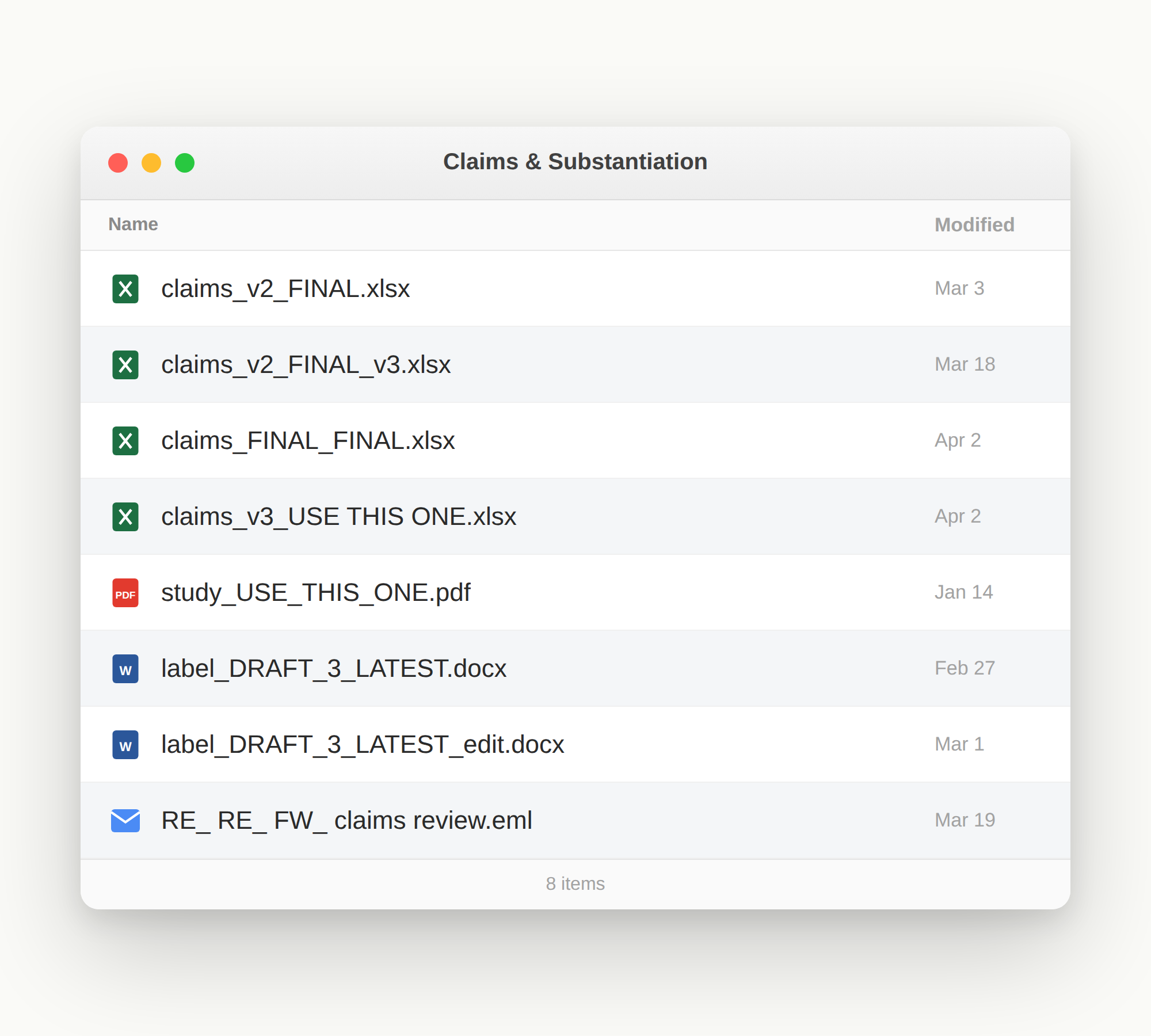 A folder of scattered, confusingly-named claim files